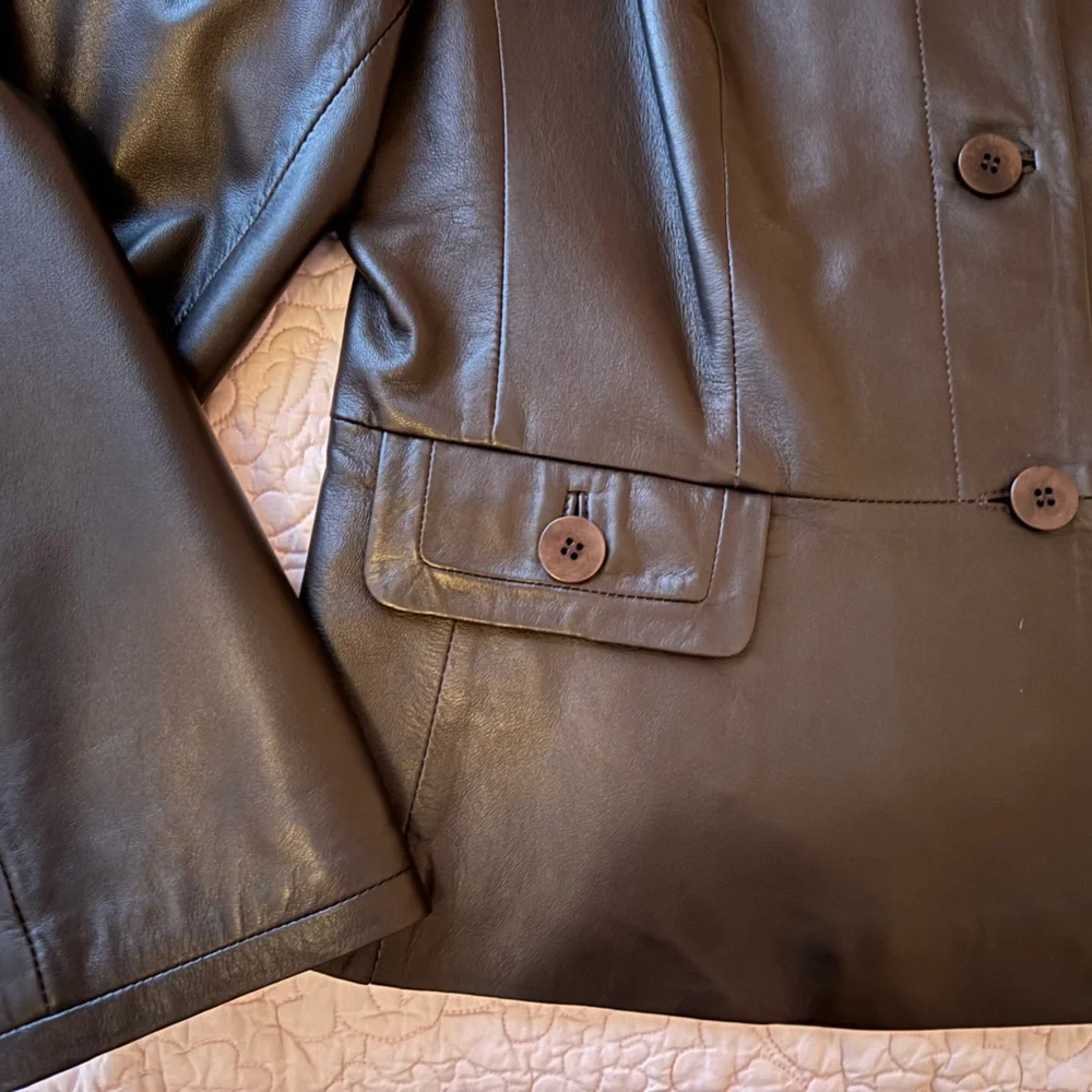 Brown leather crop peplum jacket M - Picture 3 of 5